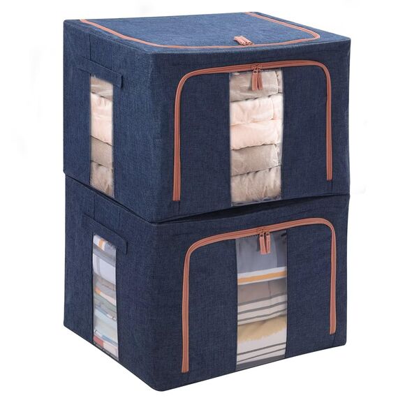 Tasmegol Aufbewahrungsbehälter für Kleidung, faltbar, 66 l, mit Tragegriffen, großes Fassungsvermögen, Leinenstoff, Behälter, Taschen für Bettwäsche, Steppdecke, 2 Stück