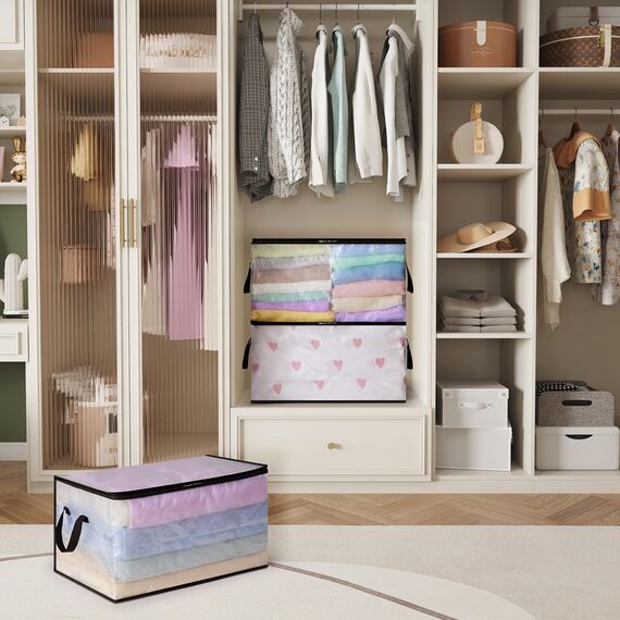 Lifewit 6 Stück Transparente Plastik Aufbewahrungstasche, 60L Kleideraufbewahrung Kleiderschrank Aufbewahrung Umzugskartons Aufbewahrungsboxen mit Verstärkter Griff für bettdecken, Kleidung, Decke