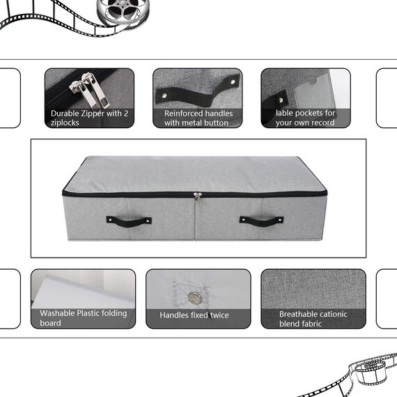 Starre zusammenklappbare Stoffunterbett-Aufbewahrungsbox mit Griffen, Reißverschlussdeckel, Decken Kleiderdecken Aufbewahrungsbehälter für Schlafzimmer und Kleiderschrank, 90 × 42 × 18 cm, Dunkelgrau