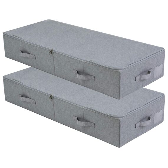 Amonsen 2er-Pack, 100X 43X 18cm Unterbett-Aufbewahrungskörbe für Schuhe, Pullover, Bettwäsche, Spielzeug usw. im Schlafzimmer, Wohnzimmer, Wohnmobil, Kleiderschrank, Schrank, Dunkelgrau