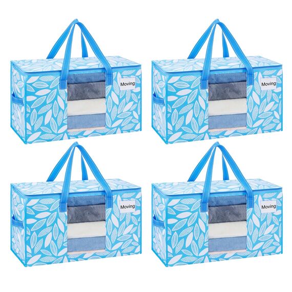 VENO Umzugstaschen 4 Stück Aufbewahrungstasche mit Griffe und Reißverschlüssen, Kleideraufbewahrung Umzugskartons, Faltbare Aufbewahrung Boxen,Transporttasche (Frühlingsbrise, 4er-Pack)