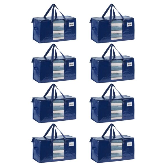 VENO Umzugstaschen 8 Stück Aufbewahrungstasche mit Griffe und Reißverschlüssen, Kleideraufbewahrung Umzugskartons, Faltbare Aufbewahrung Boxen,Wasserdichte Transporttasche (Blau, 8er-Pack)