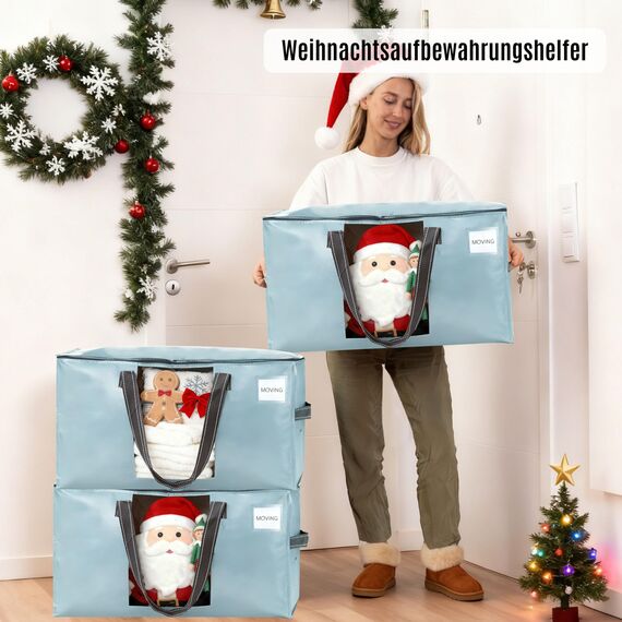 VENO Umzugstaschen 8 Stück Aufbewahrungstasche mit Griffe und Reißverschlüssen, Kleideraufbewahrung Umzugskartons, Faltbare Aufbewahrung Boxen,Wasserdichte Transporttasche (Hellblau, 8er-Pack)