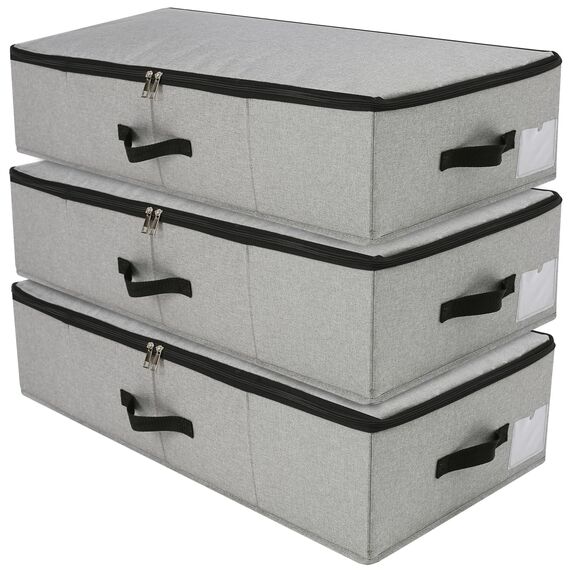 Unterbettkommode 3 Stück mit Verstärkten Griff, Unterbett Aufbewahrungsbox für Bettdecken Kleidung Kissen Decken Unterbett Aufbewahrung Organizer, Schuhe, Spielzeug, Decke, Dunkelgrau