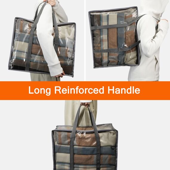 Vieshful 3 Stück Aufbewahrungstasche für Kleidung mit Verstärktem Griff Faltbare Unterbett Aufbewahrungsbox Vinyl Organizer für Bettdecke 40L Grau