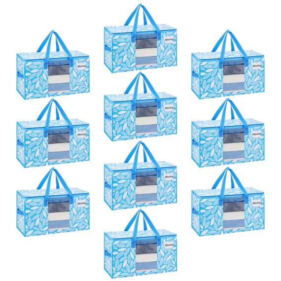 VENO Umzugstaschen 10 Stück Aufbewahrungstasche mit Griffe und Reißverschlüssen, Kleideraufbewahrung Umzugskartons, Faltbare Aufbewahrung Boxen,Transporttasche (Frühlingsbrise, 10er-Pack)
