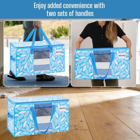 VENO Umzugstaschen 10 Stück Aufbewahrungstasche mit Griffe und Reißverschlüssen, Kleideraufbewahrung Umzugskartons, Faltbare Aufbewahrung Boxen,Transporttasche (Frühlingsbrise, 10er-Pack)