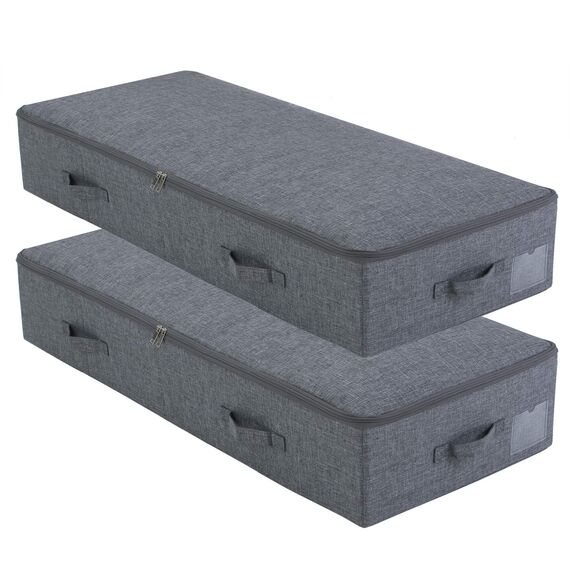 Amonsen 2er-Pack, große starre Unterbett-Aufbewahrungsboxen für Bettdecken, Queen/King Size Decken, Kunststoffplatten innen, stabil & formstabil, Schwarz-Grau