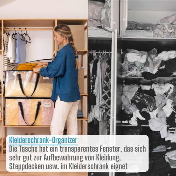 VENO Umzugstaschen 8 Stück Aufbewahrungstasche mit Griffe und Reißverschlüssen, Kleideraufbewahrung Umzugskartons, Faltbare Aufbewahrung Boxen,Wasserdichte Transporttasche (Transparent, 8er-Pack)