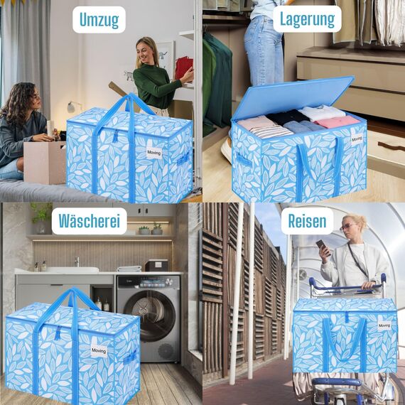VENO 102 Liter Große Aufbewahrungstasche, Aufbewahrungsbox, Starke Griffe Umzugstaschen mit Reißverschlüssen, Alternative Umzugskartons, Faltbare Kleideraufbewahrung (Frühlingsbrise, 6er Pack)