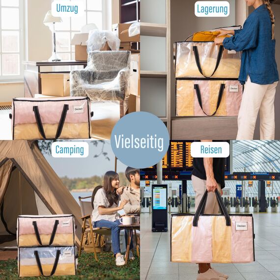 VENO Umzugstaschen 8 Stück Aufbewahrungstasche mit Griffe und Reißverschlüssen, Kleideraufbewahrung Umzugskartons, Faltbare Aufbewahrung Boxen,Wasserdichte Transporttasche (Transparent, 8er-Pack)