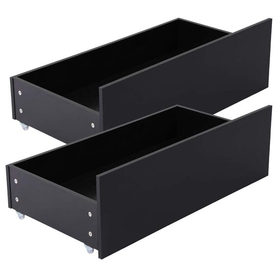 DORAFAIR Schublade für Bett, 2er Set Unter Bettschubladen Schubkasten mit weißen Rollen 90 x 47 x 27 cm, Schwarz