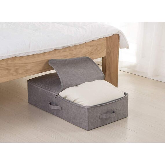 iwill CREATE PRO 2 Stück starre Unterbett-Aufbewahrungsboxen mit Reißverschluss Deckel für Kleidung, Bettwäsche, Decken-Organizer, Schwarzgrau