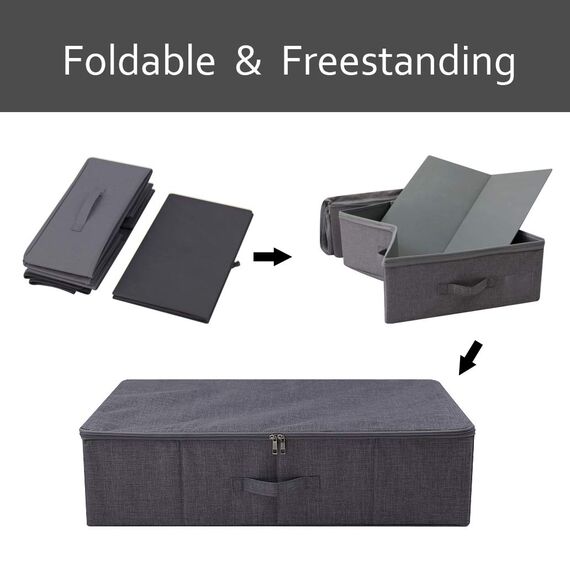 iwill CREATE PRO Unterbett-Aufbewahrungsboxen für Bettwäsche, Kleidungsstücke, Bettdecken, Decken, Schuhe, faltbarer Stoff, starr, Unterbett-Aufbewahrungsbehälter mit Reißverschluss, waschbar,