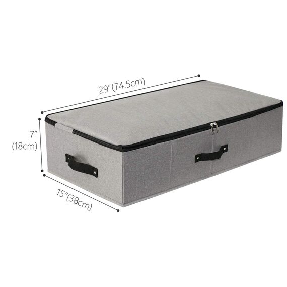 Faltbare Aufbewahrungsbox unter dem Bett mit Kunststoffeinlage, Griffen, Reißverschluss-Deckel, Decken, Kleidung, Bettdecken, Aufbewahrungskorb für Schlafzimmer und Schrank, Dunkelgrau, 2 Stück