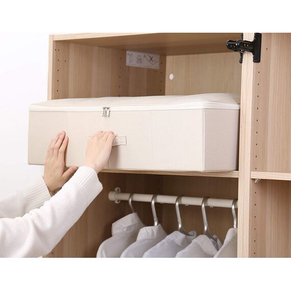 iwill CREATE PRO Faltbare, starre Aufbewahrungskörbe für Unterbett-Organizer, gut für Kleidung, Schuhe, Bettwäsche im Kleiderschrank, Studentenwohnheim, Wohnungsschrank, Beige, 2 Stück