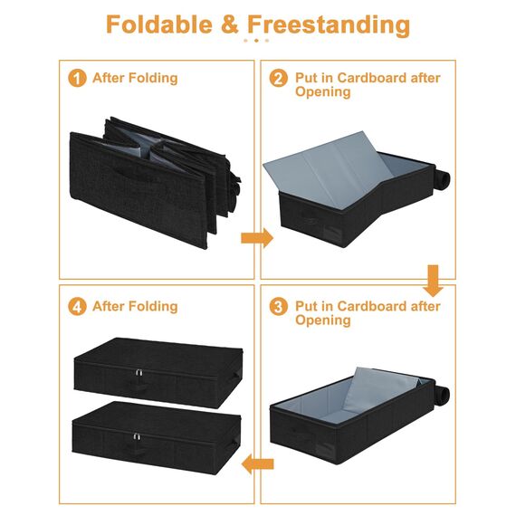 punemi Unterbett-Aufbewahrungsbeutel mit Deckel, faltbar, stabil, mit 3 Griffen, ultradicker Stoff-Aufbewahrungsbox, 76,2 x 38,1 x 17 cm, Schwarz, 2 Stück