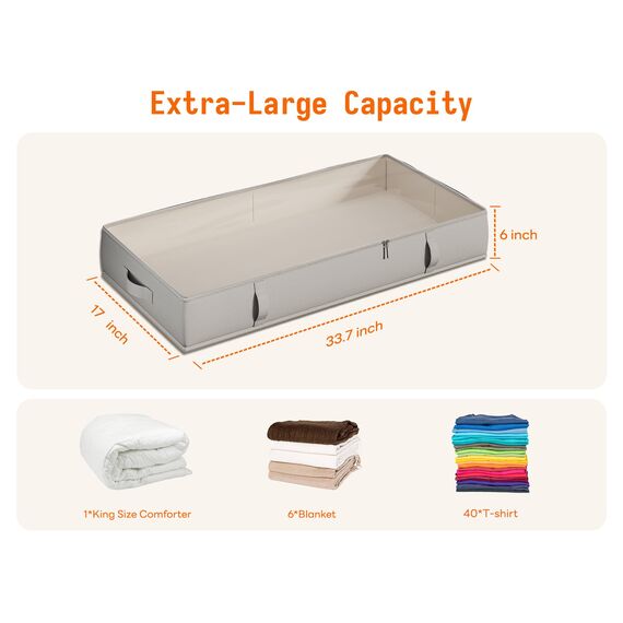 Vailando Unterbett-Aufbewahrungsbehälter, Unterbett-Aufbewahrungsbehälter, 15,2 cm hoch, Kleideraufbewahrungsbox mit stabilen Griffen und Seitenwänden, faltbar, Grau, 2 Stück
