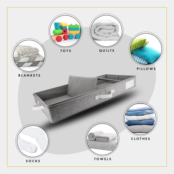 HOMELUX THEORY Unterbett-Aufbewahrungsbehälter mit niedrigem Profil, dünner Unterbett-Organizer mit Behältern und Deckeln, Unterbett-Aufbewahrungsbox, ideal für saisonale Kleidung, Decken, Stoff und