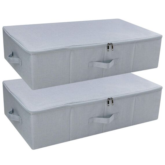 iwill CREATE PRO 2 Stück faltbare Aufbewahrungsbehälter mit Reißverschluss und Deckel, gut für Schuhe, Bettdecken, Kleider-Organizer, Hellgrau