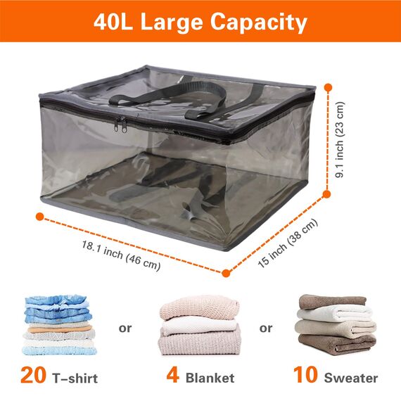 Vieshful 5 Stück Aufbewahrungstasche für Kleidung mit Verstärktem Griff Faltbare Unterbett Aufbewahrungsbox Vinyl Organizer für Bettdecke 40L Rosa Grau