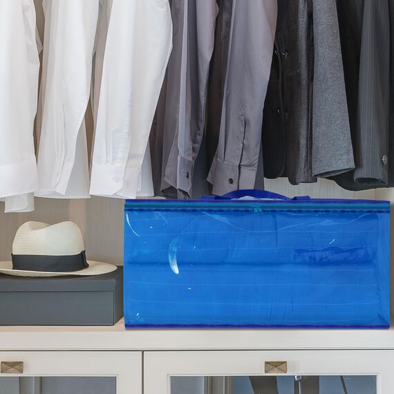 Vieshful 3 Stück Aufbewahrungstasche für Kleidung mit Verstärktem Griff Faltbare Unterbett Aufbewahrungsbox Vinyl Organizer für Bettdecke 40L Blau