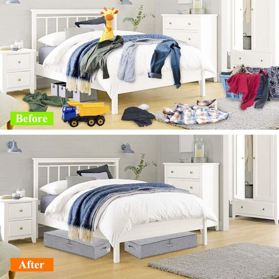 Unterbett-Aufbewahrung, 2 Stück, Unterbett-Aufbewahrungsbehälter mit Deckel, faltbar, stabile Kleideraufbewahrung, Schublade, Organizer mit 3 Griffen, ultradicker Stoff, 76.2 x 38.1 x 17 cm, grau