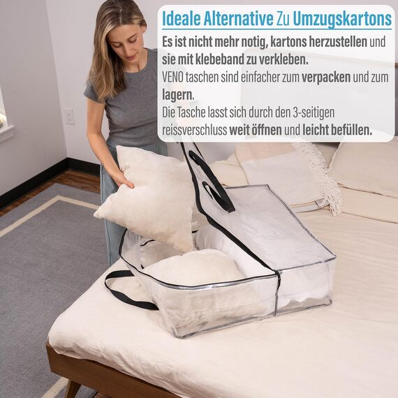 VENO 95 Liter Unterbett Aufbewahrungsbox Mit Griffe Und Reißverschlüssen Aufbewahrungstasche, Klapprad Tasche, Kleideraufbewahrung, Umzugstaschen Tragfähigkeit von 22,7 kg (4er-Pack)
