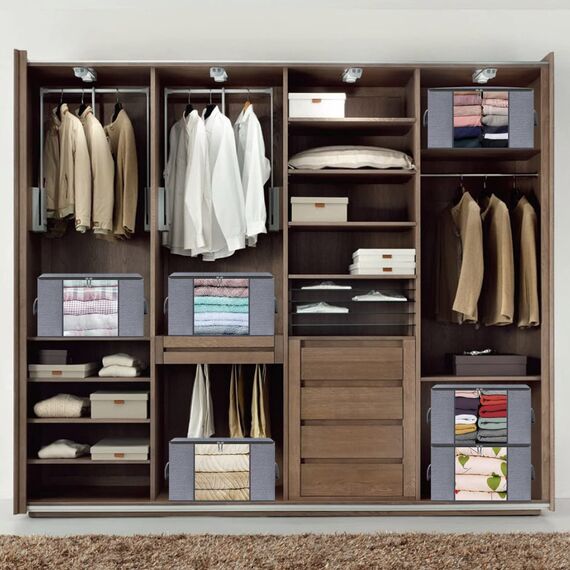 homyfort 3 Stück Aufbewahrungstasche für Bettdecken und Kissen - Kleidung Lagerplätze, Decken Organisator Lagerbehälter, Haus bewegen Tasche Feuchtigkeit Geschützt, 50x40x25cm 50L, Hellgrau, X3MR50S