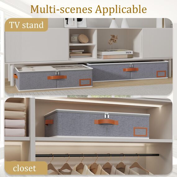 Yawinhe 2 Stück Unterbettkommode, Unterbett-Aufbewahrungstasche, Kleideraufbewahrung, Faltbare Aufbewahrung Kleidung mit Klarem Fenster, für Bettdecken, Kleidung, 60x30x15cm, Grau