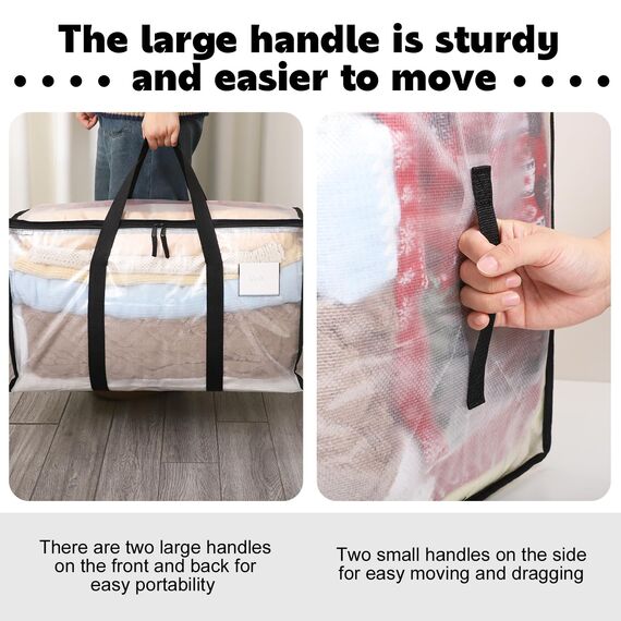 Yafe Große Aufbewahrungsboxen für Kleidung mit Deckel, 91 l, transparente Kapazität, Aufbewahrungsbeutel, Organizer, Umzugstaschen, Verpackungsboxen für Umzug, Kleidung, Bettwäsche, Bettdecke,