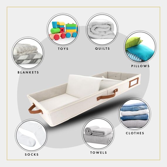 HOMELUX THEORY Unterbett-Aufbewahrungsbehälter mit niedrigem Profil, dünner Unterbett-Organizer mit Behältern und Deckeln, Unterbett-Aufbewahrungsbox, ideal für saisonale Kleidung, Decken, Stoff und