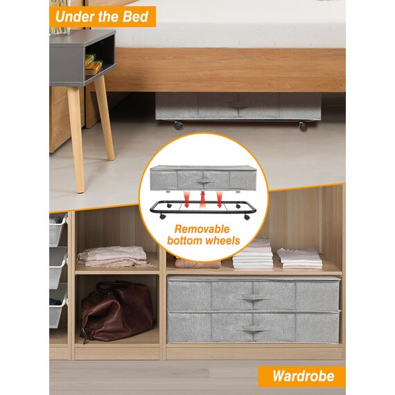 JUPELI Unterbettkommode mit Rollen, Faltbare Unterbett Aufbewahrungsbox, 360° Drehung Bettkasten Aufbewahrung, Groß Aufbewahrungsbox mit Deckel für Steppdecken Kleidung Spielzeug Schuh, 2 Stück (grey)