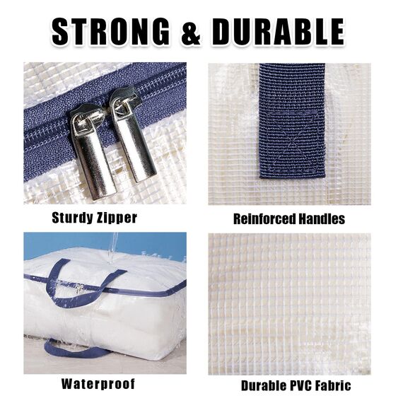 Ineetatu Transparente Aufbewahrungsbeutel mit Reißverschluss, extra großes Fassungsvermögen, 75 l, für Schrank, Unterbett-Aufbewahrungs-Organizer für Kleidung, Bettwäsche, Schmusetuch, Spielzeug,