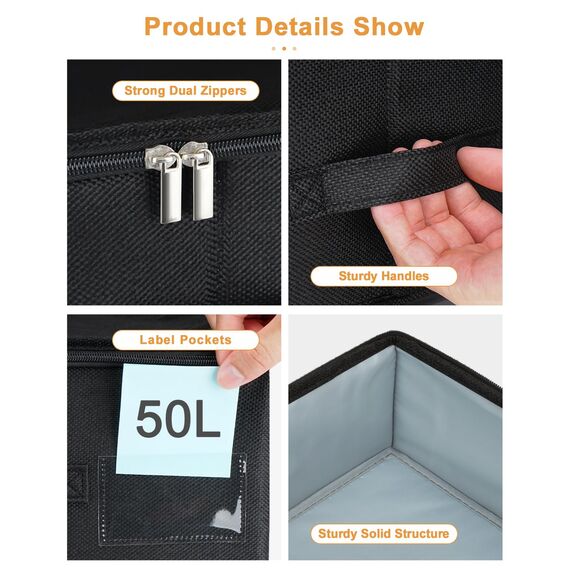 punemi Unterbett-Aufbewahrungsbeutel mit Deckel, faltbar, stabil, mit 3 Griffen, ultradicker Stoff-Aufbewahrungsbox, 76,2 x 38,1 x 17 cm, Schwarz, 2 Stück