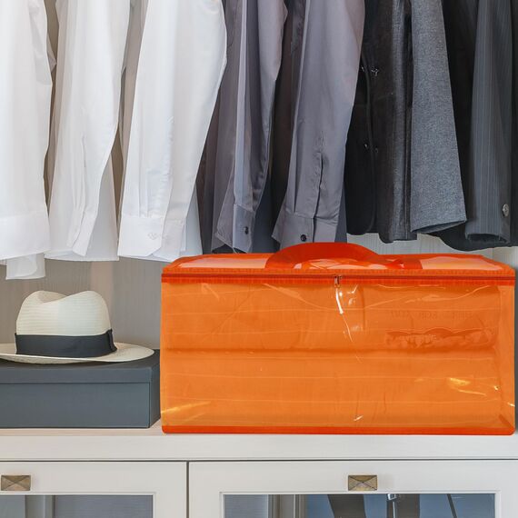 Vieshful 3 Stück Aufbewahrungstasche für Kleidung mit Verstärktem Griff Faltbare Unterbett Aufbewahrungsbox Vinyl Organizer für Bettdecke 40L Orange