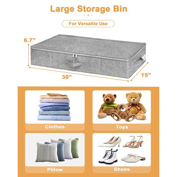 punemi Unterbettaufbewahrung, 3 Stück, Unterbett-Aufbewahrungsbehälter mit Deckel, faltbar, stabil, Kleideraufbewahrung, Schublade, Organizer mit 3 Griffen, ultradicker Stoff, für Decken, Schuhe, Grau