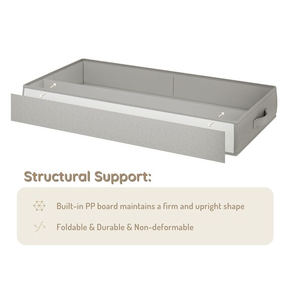 Vailando Unterbett-Aufbewahrungsbehälter, Unterbett-Aufbewahrungsbehälter, 15,2 cm hoch, Kleideraufbewahrungsbox mit stabilen Griffen und Seitenwänden, faltbar, Grau, 2 Stück