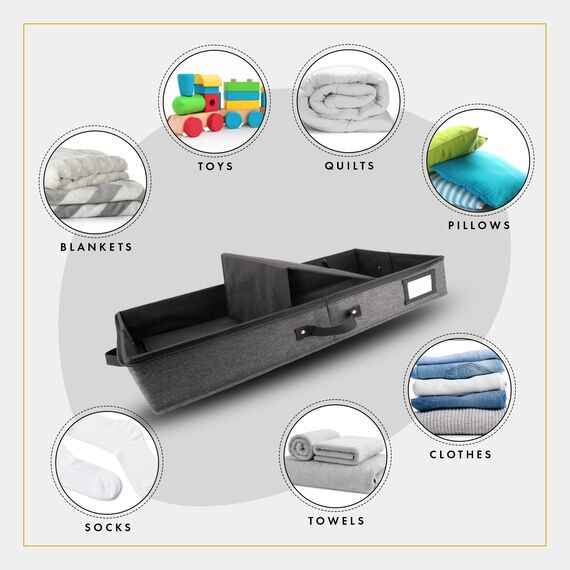 HOMELUX THEORY Premium-Unterbett-Aufbewahrungsbehälter mit extra dickem Karton an allen Seiten, 33x17x4.5 cm, niedriges Profil, 2 Stück