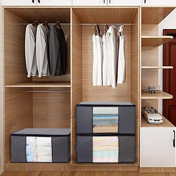 WISELIFE Kleideraufbewahrungstaschen, 100 l, großes Fassungsvermögen, Decken-Aufbewahrungsbehälter für Bettdecken, Bettwäsche, Kleidung, faltbarer 3-lagiger Stoff, stabile Reißverschlüsse,