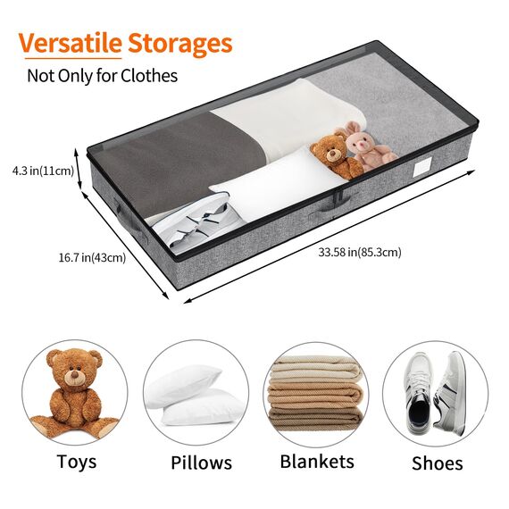 Fixwal Unterbett-Aufbewahrungsbehälter, unten 11,4 cm, niedriges Profil, Unterbett-Organizer, Kleideraufbewahrung mit stabilen Seitenwänden und Boden, 2 Stück