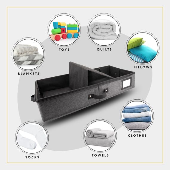 HOMELUX THEORY Unterbett-Aufbewahrungsbehälter, Schlafzimmer unter dem Bett, Schublade, Organizer mit Behältern und Deckeln, mittlere Unterbett-Kleidung, ideal für Decke, Stoff und Schuhe, Dunkelgrau,