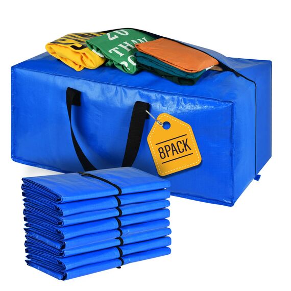 Umzugstaschen, große, robuste Umzugskartons für platzsparende Aufbewahrung, Umzugsmaterial, Tragetaschen zur Aufbewahrung mit Rucksackgriffen, Reißverschluss (8 Stück)