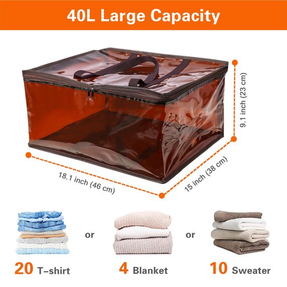 Vieshful 3 Pack Aufbewahrungstasche für Kleidung mit Verstärktem Griff Faltbare Unterbett Aufbewahrungsbox Vinyl Organizer für Bettdecke 40L Braun