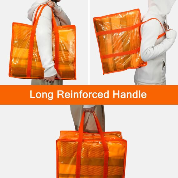 Vieshful 3 Stück Aufbewahrungstasche für Kleidung mit Verstärktem Griff Faltbare Unterbett Aufbewahrungsbox Vinyl Organizer für Bettdecke 40L Orange