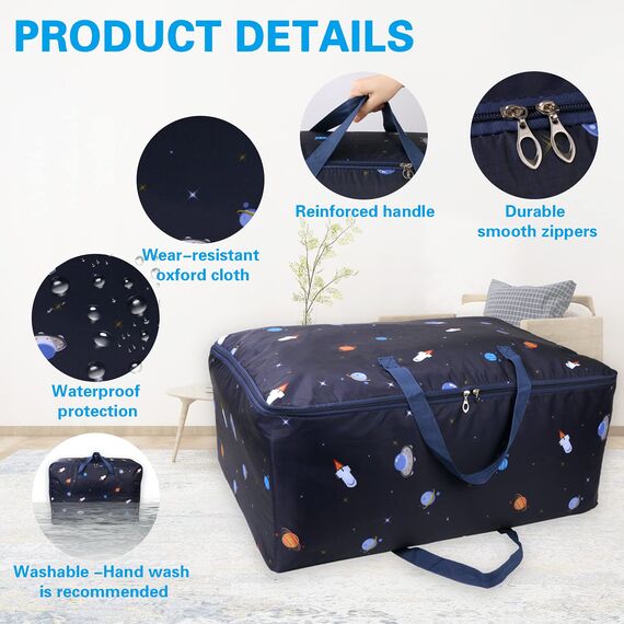 EDATOFLY Aufbewahrungstasche, große Aufbewahrungstasche, Aufbewahrungstasche für Kleidung mit verstärktem Griff, Aufbewahrungstasche für Kissen, Bettdecken, Decken, Kleidung (blau gestreift)