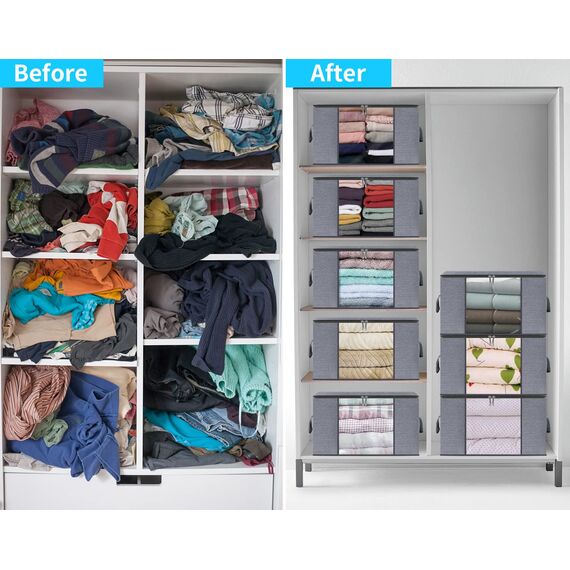 homyfort 3 Stück Aufbewahrungstasche für Bettdecken und Kissen - Kleidung Lagerplätze, Decken Organisator Lagerbehälter, Haus bewegen Tasche Feuchtigkeit Geschützt, 50x40x25cm 50L, Hellgrau, X3MR50S