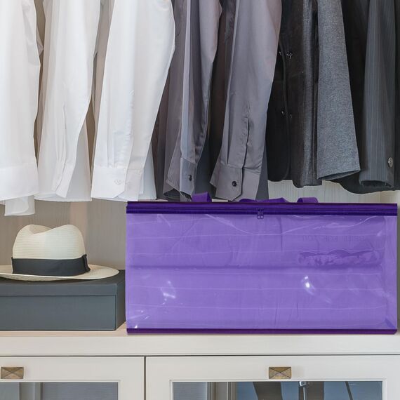 Vieshful 3 Stück Aufbewahrungstasche für Kleidung mit Verstärktem Griff Faltbare Unterbett Aufbewahrungsbox Vinyl Organizer für Bettdecke 40L Violett