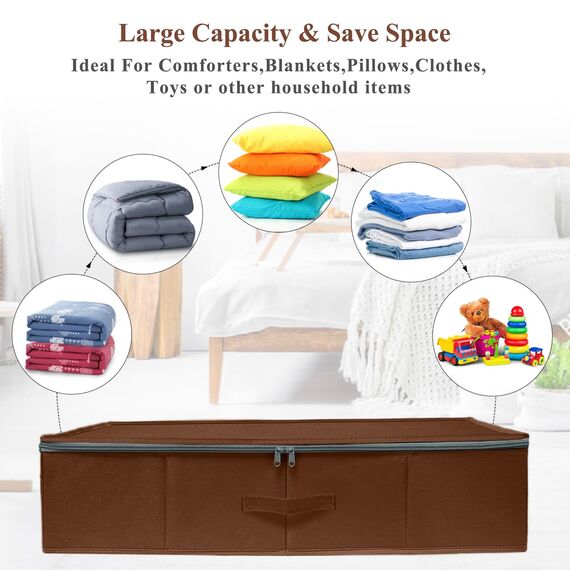 punemi Unterbett-Aufbewahrungsbox, Kleideraufbewahrung unter dem Bett mit stabiler Struktur und ultradickem Stoff und Reißverschlussdeckel, Verwendung als Kleider-Organizer, Kissen- und