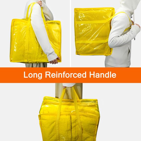 Vieshful 3 Stück Aufbewahrungstasche für Kleidung mit Verstärktem Griff Faltbare Unterbett Aufbewahrungsbox Vinyl Organizer für Bettdecke 40L Gelb